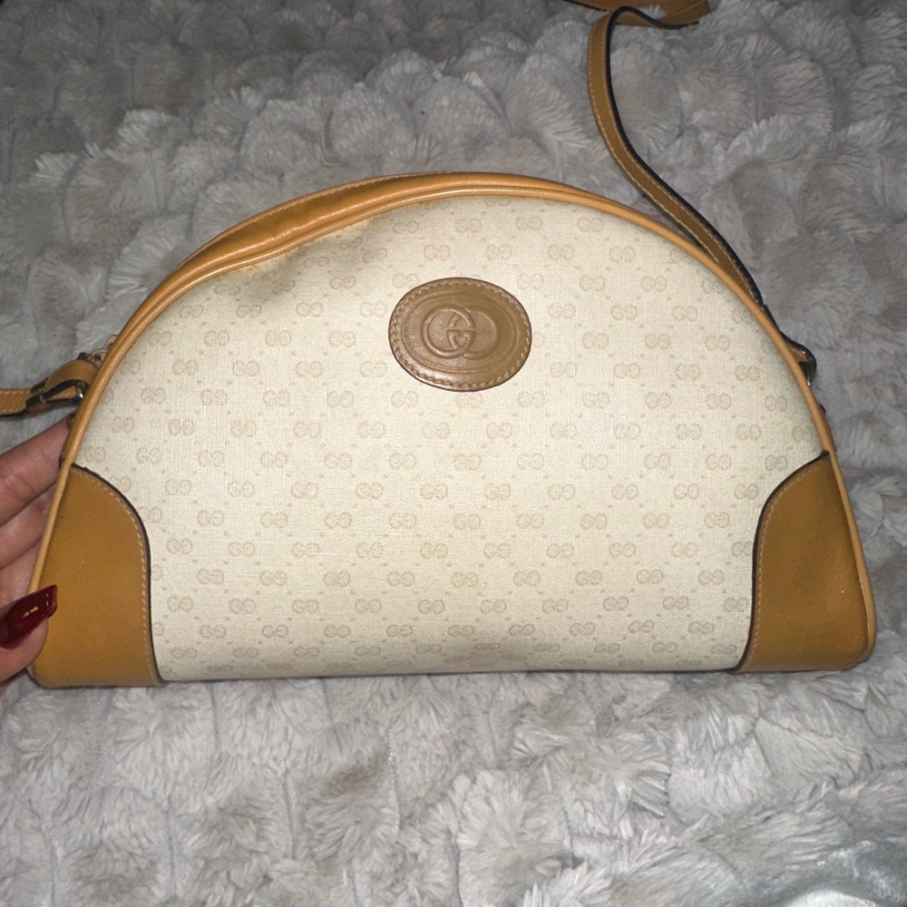 Vintage Gucci Cream and Tan Leather-Trim Crossbody Bag